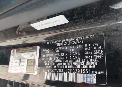 2015 Hyundai Santa Fe Sport 2.4L z USA, uszkodzony, nr VIN 5XYZU3LB2FG291551